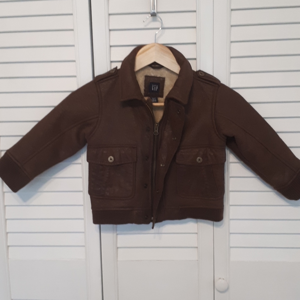 Toddler size 3 leather-look aviator jacket.